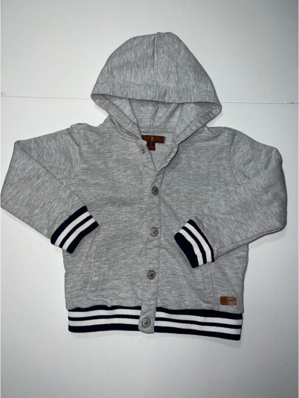 7 ForAllMankind Gray hooded varsity letterman baseball style jacket Boys 4T